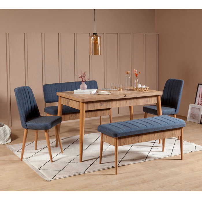 Hanah Home Banco Vina Bank, Azul Oscuro y Pino Atlántico, Diseño Escandinavo Moderno, Tela Lino, Robusto y Versátil